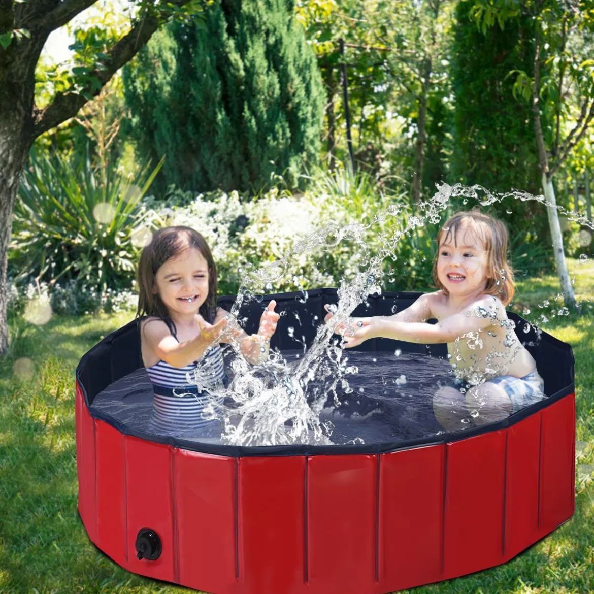Haustier Pool Tragbarer Haustier Swimmingpool Faltbare Badewanne Pool für Hunde Katzen Kinder Rot