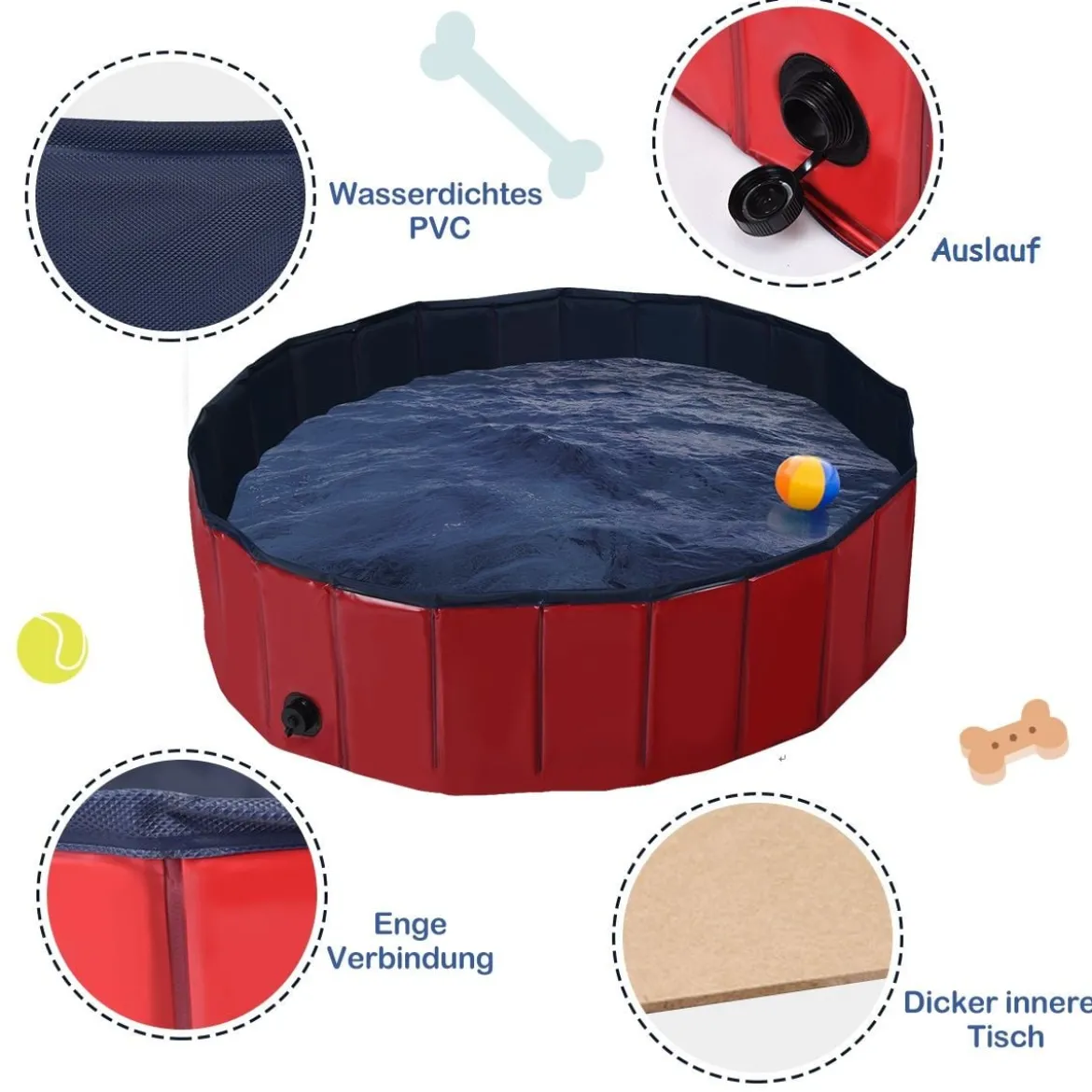 Haustier Pool Tragbarer Haustier Swimmingpool Faltbare Badewanne Pool für Hunde Katzen Kinder Rot