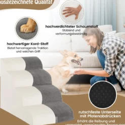 Haustiertreppe Rutschfeste 4-Stöckige Hunderampe aus Schaumstoff 72 x 41 x 51 cm Grau