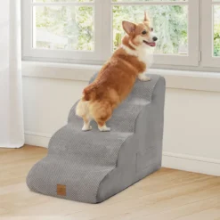 Haustiertreppe Rutschfeste 4-Stöckige Hunderampe aus Schaumstoff 72 x 41 x 51 cm Grau