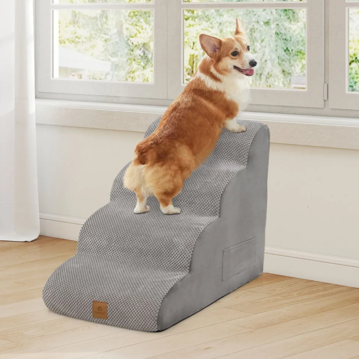 Haustiertreppe Rutschfeste 4-Stöckige Hunderampe aus Schaumstoff 72 x 41 x 51 cm Grau