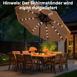 Hawaii Sonnenschirm 300 cm mit 32 LED Beleuchtung Reisstroh Strandschirm mit Neigungsfunktion