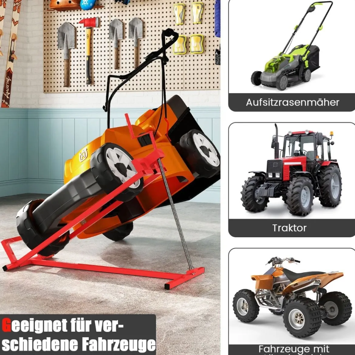Hebevorrichtung Hebebühne Reinigungshilfe für Rasentraktor 400KG stufenlos