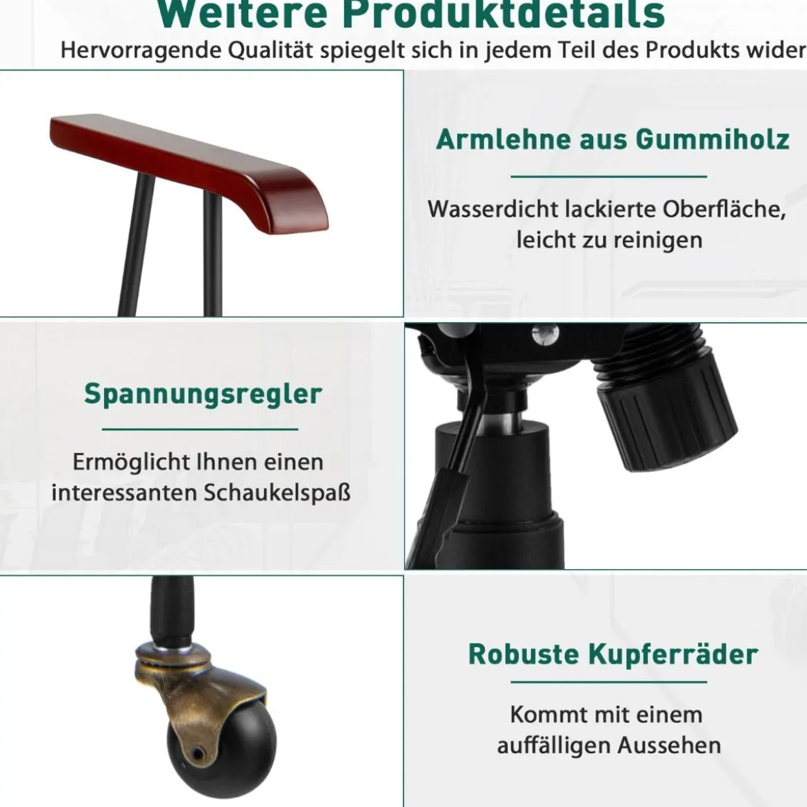 Heimbürostuhl Computerstuhl aus Samt Verstellbarer Drehstuhl für Heimbüro Samtsessel Grün