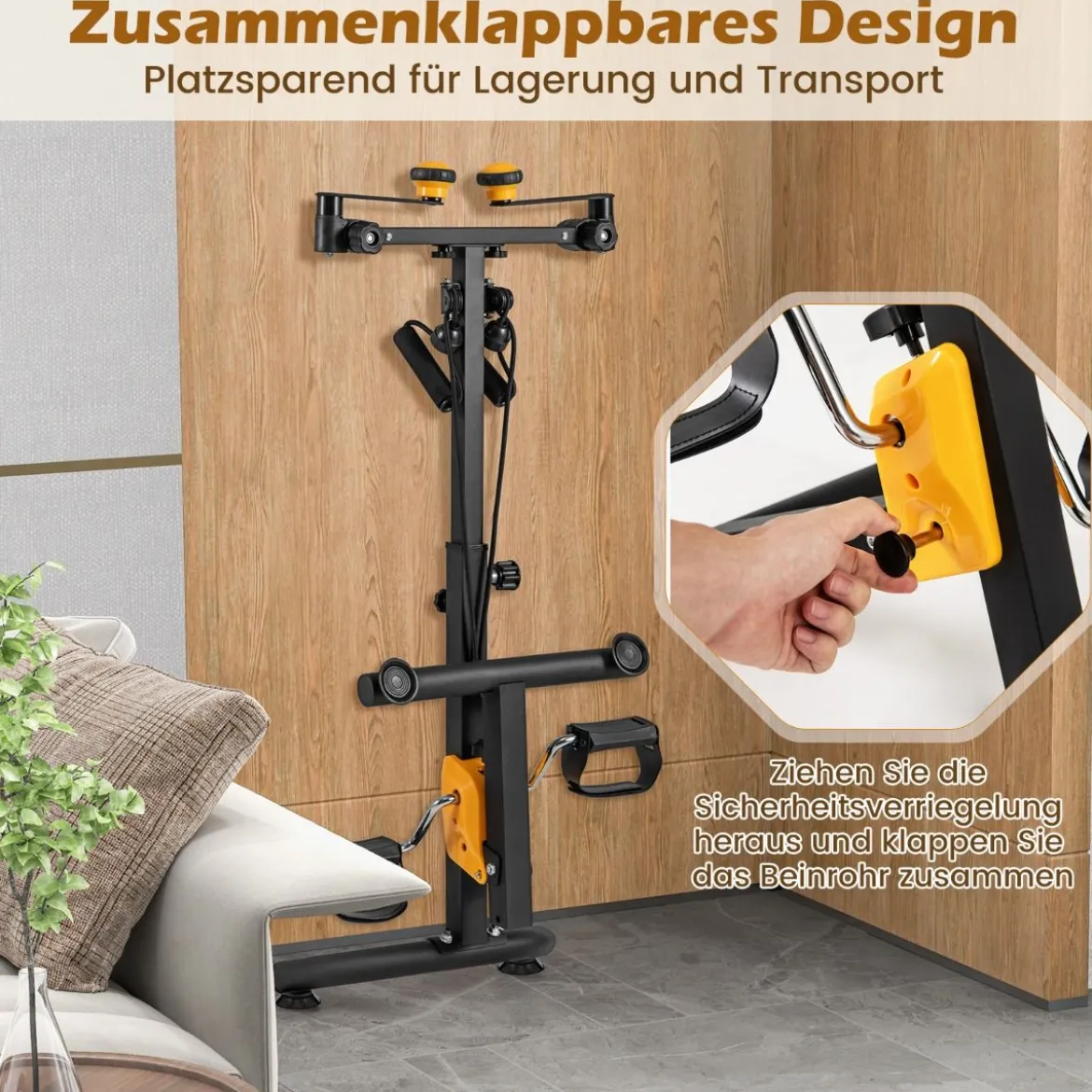 Heimtrainer mit Pedalen Bewegungstrainer mit Verstellbarem Handgriff 53 x 43 x 73-102 cm