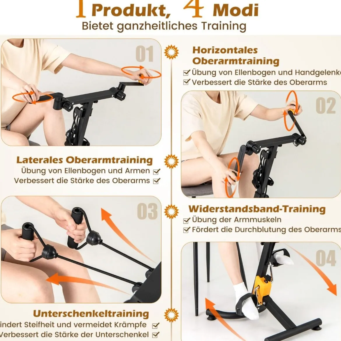 Heimtrainer mit Pedalen Bewegungstrainer mit Verstellbarem Handgriff 53 x 43 x 73-102 cm