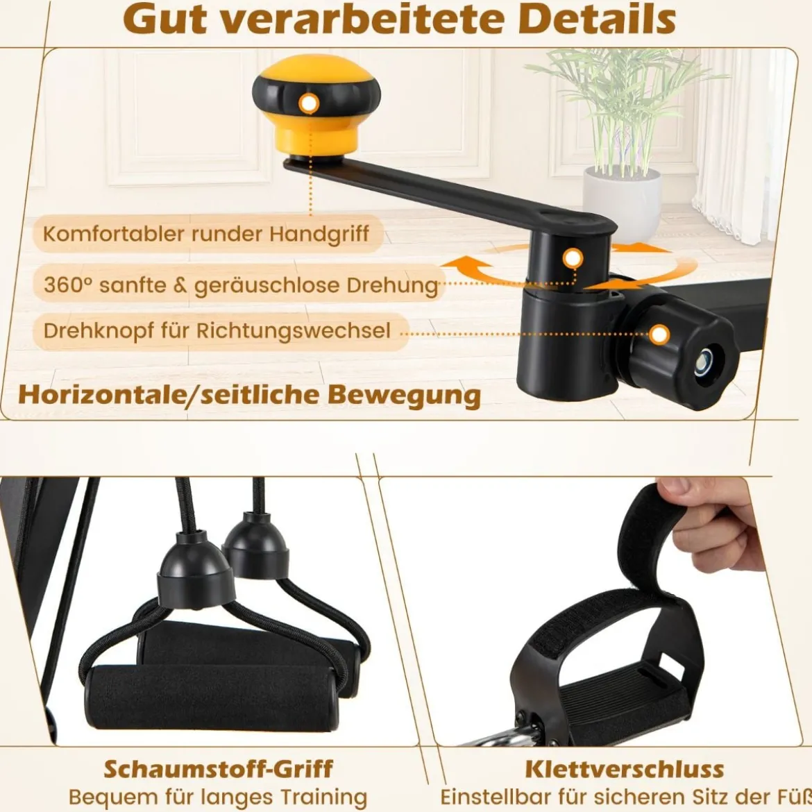 Heimtrainer mit Pedalen Bewegungstrainer mit Verstellbarem Handgriff 53 x 43 x 73-102 cm