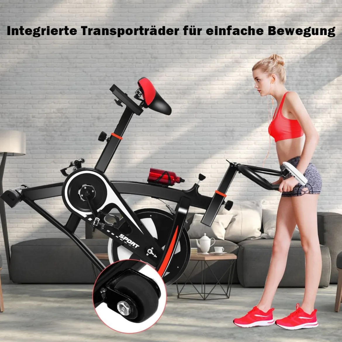 Heimtrainer Trainingsfahrrad 10kg Schwungrad Verstellbarer Fitnessbike Schwarz und Rot