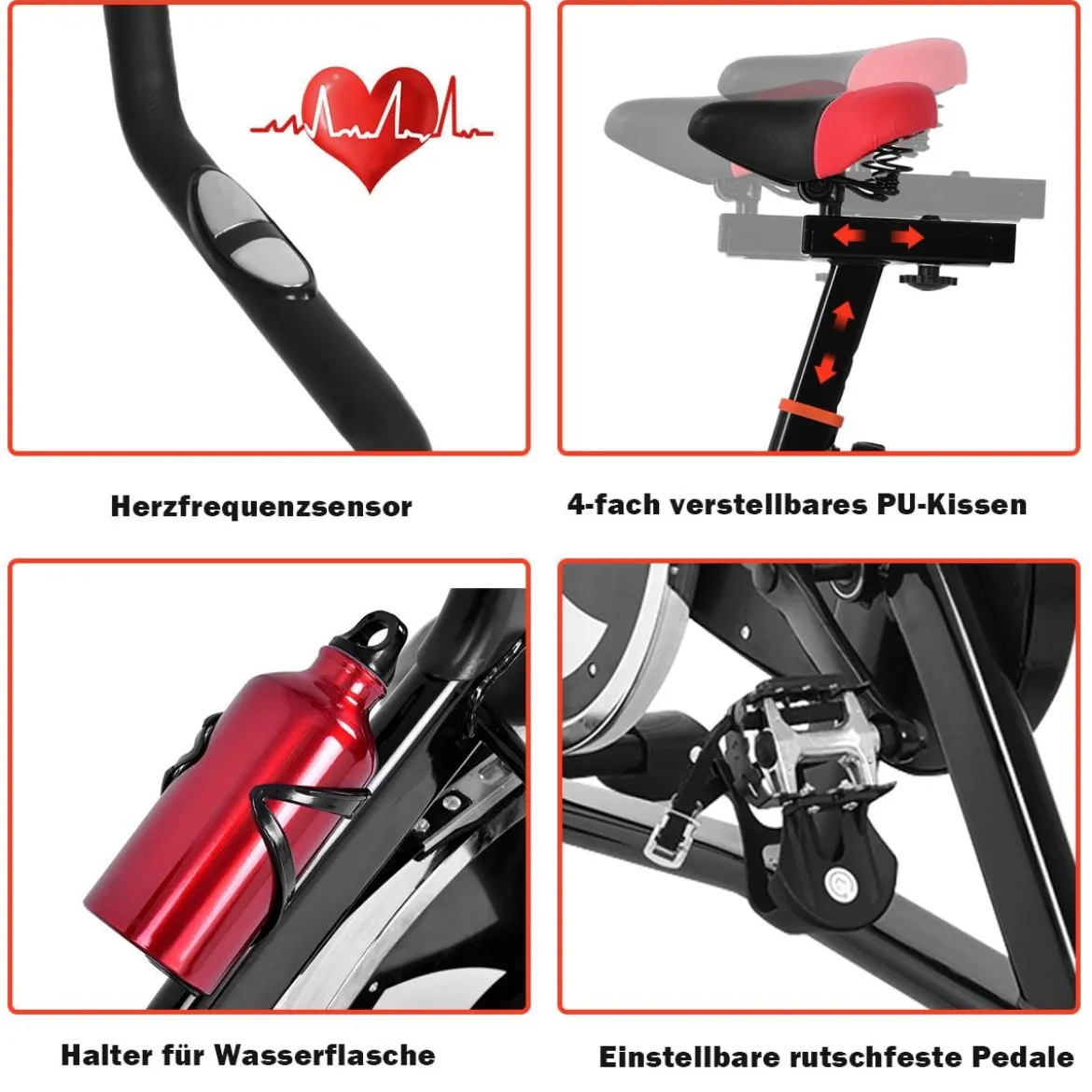 Heimtrainer Trainingsfahrrad 10kg Schwungrad Verstellbarer Fitnessbike Schwarz und Rot