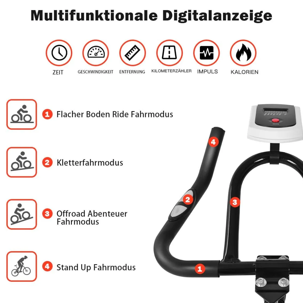 Heimtrainer Trainingsfahrrad 10kg Schwungrad Verstellbarer Fitnessbike Schwarz und Rot
