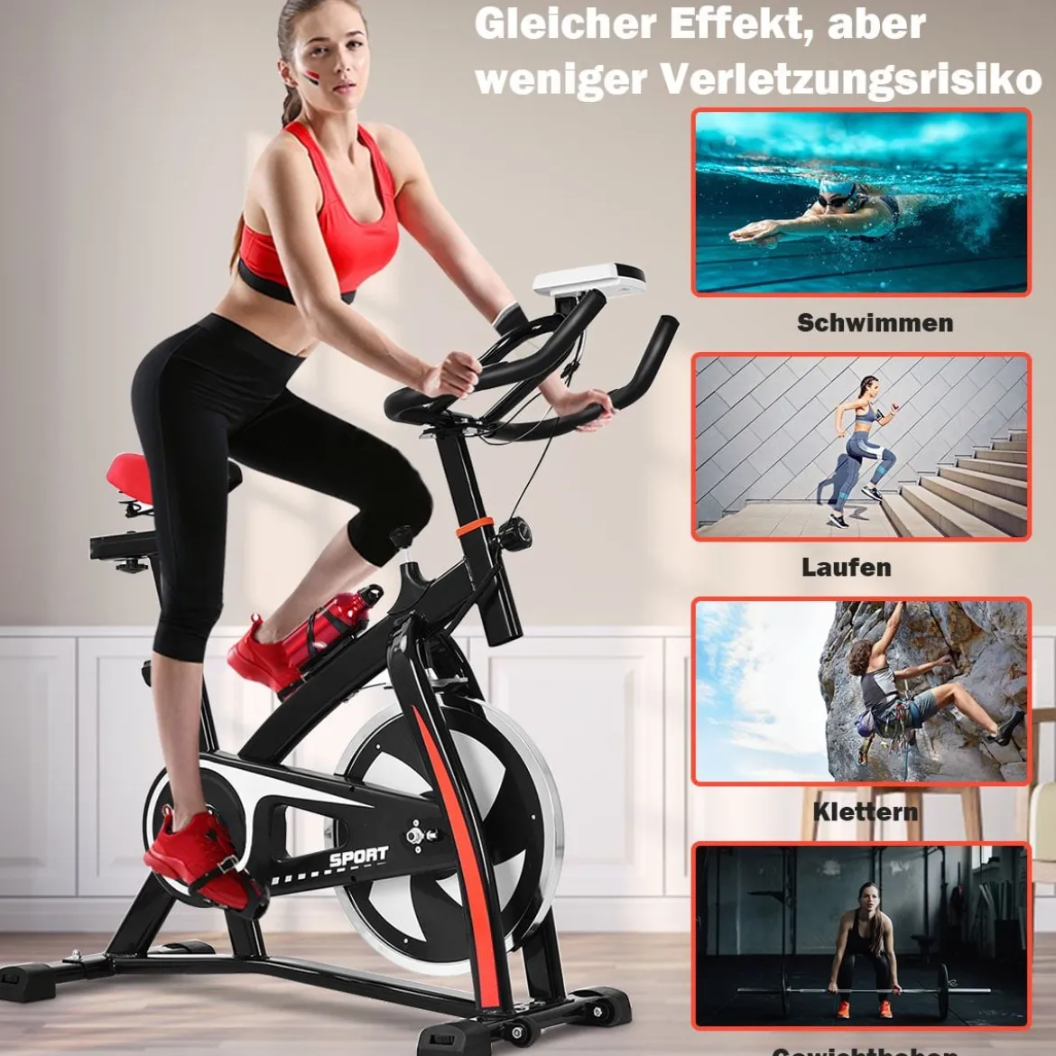 Heimtrainer Trainingsfahrrad 10kg Schwungrad Verstellbarer Fitnessbike Schwarz und Rot