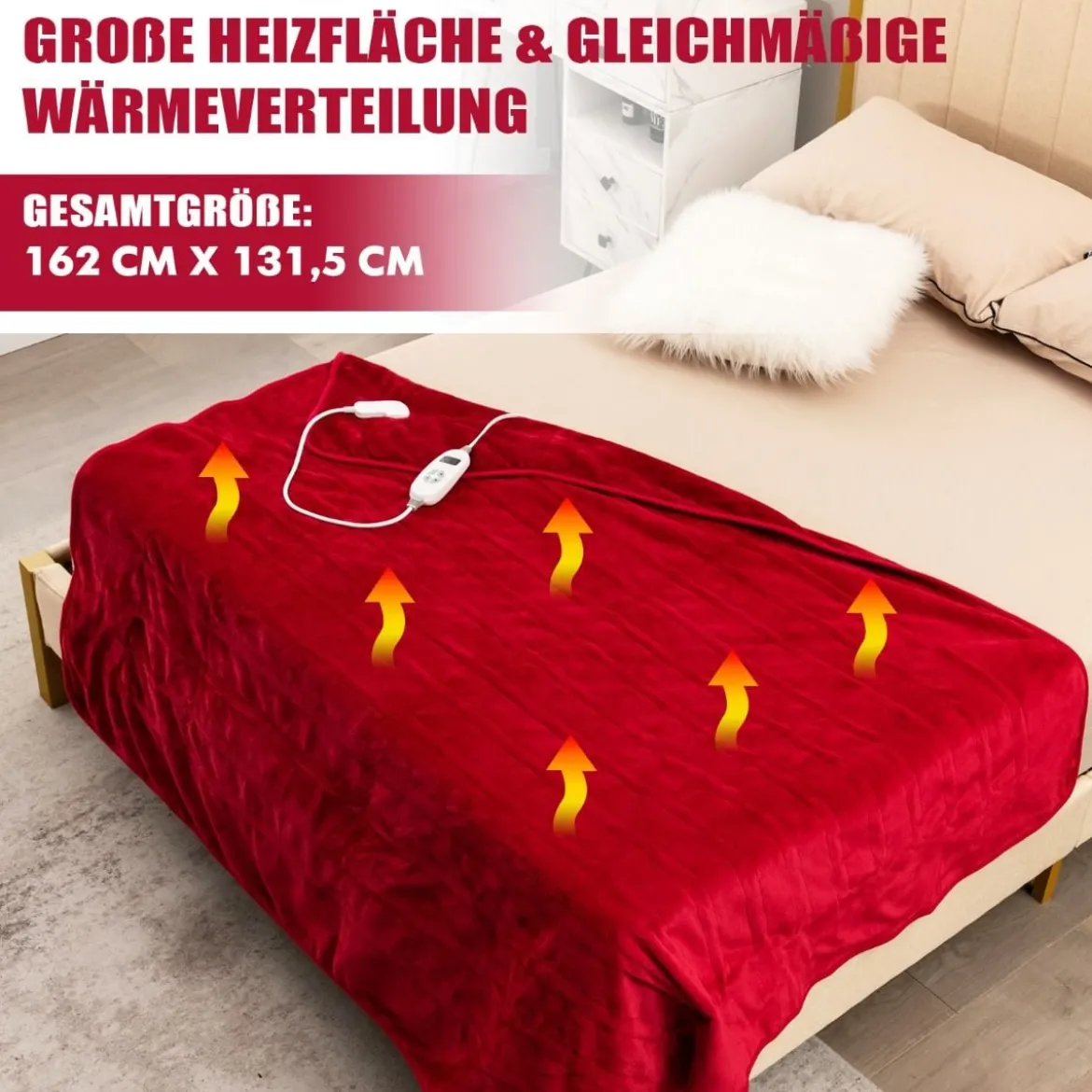 Heizdecke 9 Heizstufen 20-46℃ Elektrische Überwurfdecke Elektrische Wärmedecke Rot