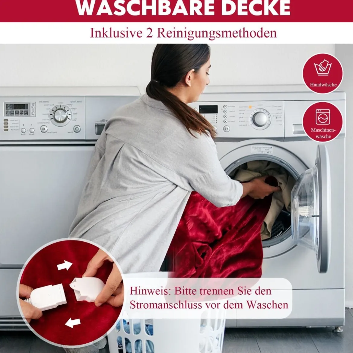 Heizdecke 9 Heizstufen 20-46℃ Elektrische Überwurfdecke Elektrische Wärmedecke Rot