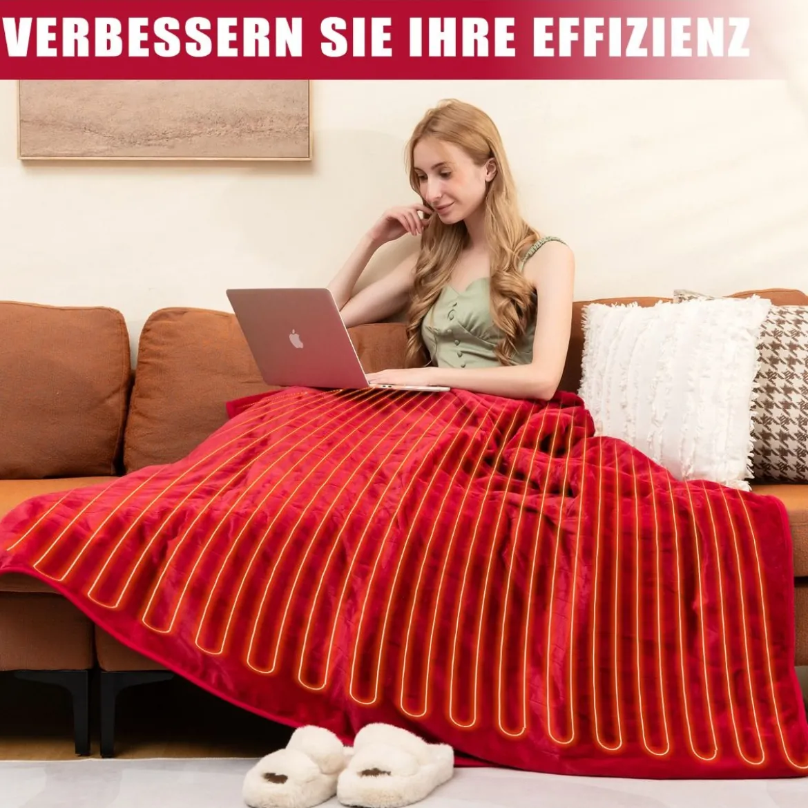 Heizdecke 9 Heizstufen 20-46℃ Elektrische Überwurfdecke Elektrische Wärmedecke Rot