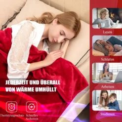 Heizdecke 9 Heizstufen 20-46℃ Elektrische Überwurfdecke Elektrische Wärmedecke Rot