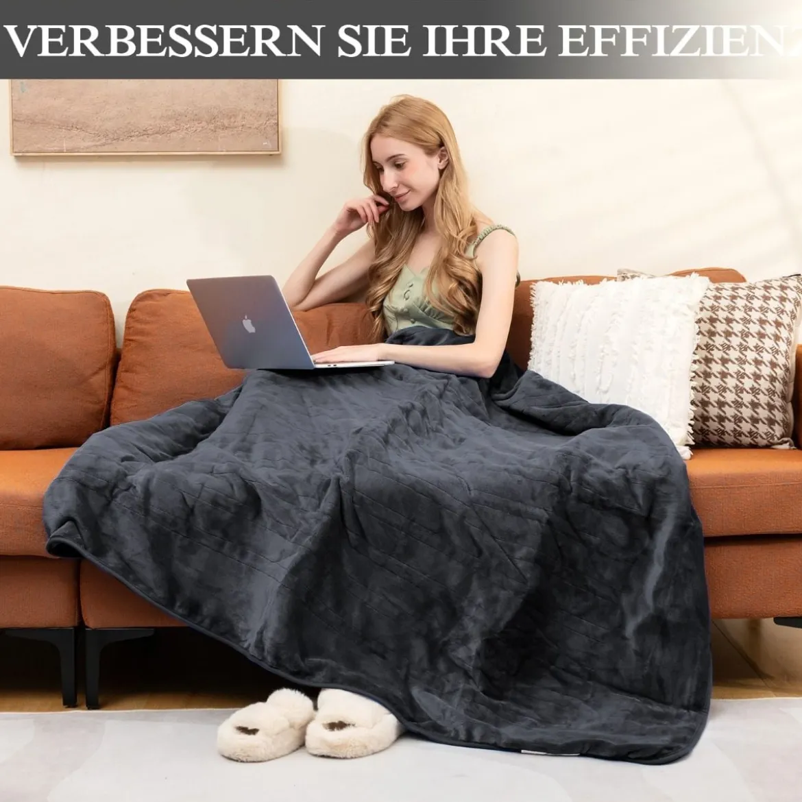 Heizdecke 9 Heizstufen 20-46℃ Elektrische Überwurfdecke Elektrische Wärmedecke Grau