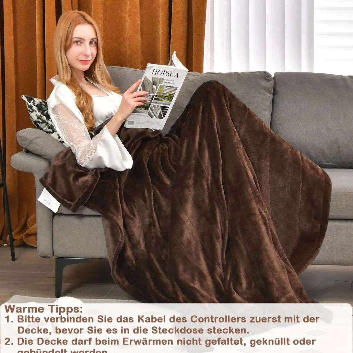 Heizdecke mit Abschaltautomatik & 4 Temperaturstufen & Timer & Überhitzungsschutz Kaffee