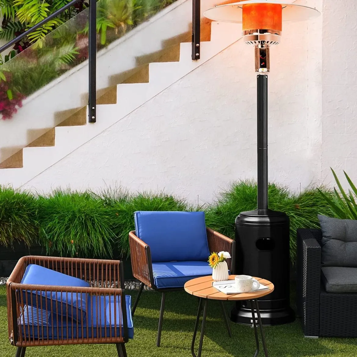 Heizstrahler mit Rädern 48000 BTU Propan-Terrassenheizung 82 x 82 x 220 cm Schwarz