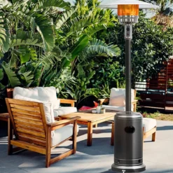 Heizstrahler mit Rädern 48000 BTU Propan-Terrassenheizung 82 x 82 x 220 cm Schwarz