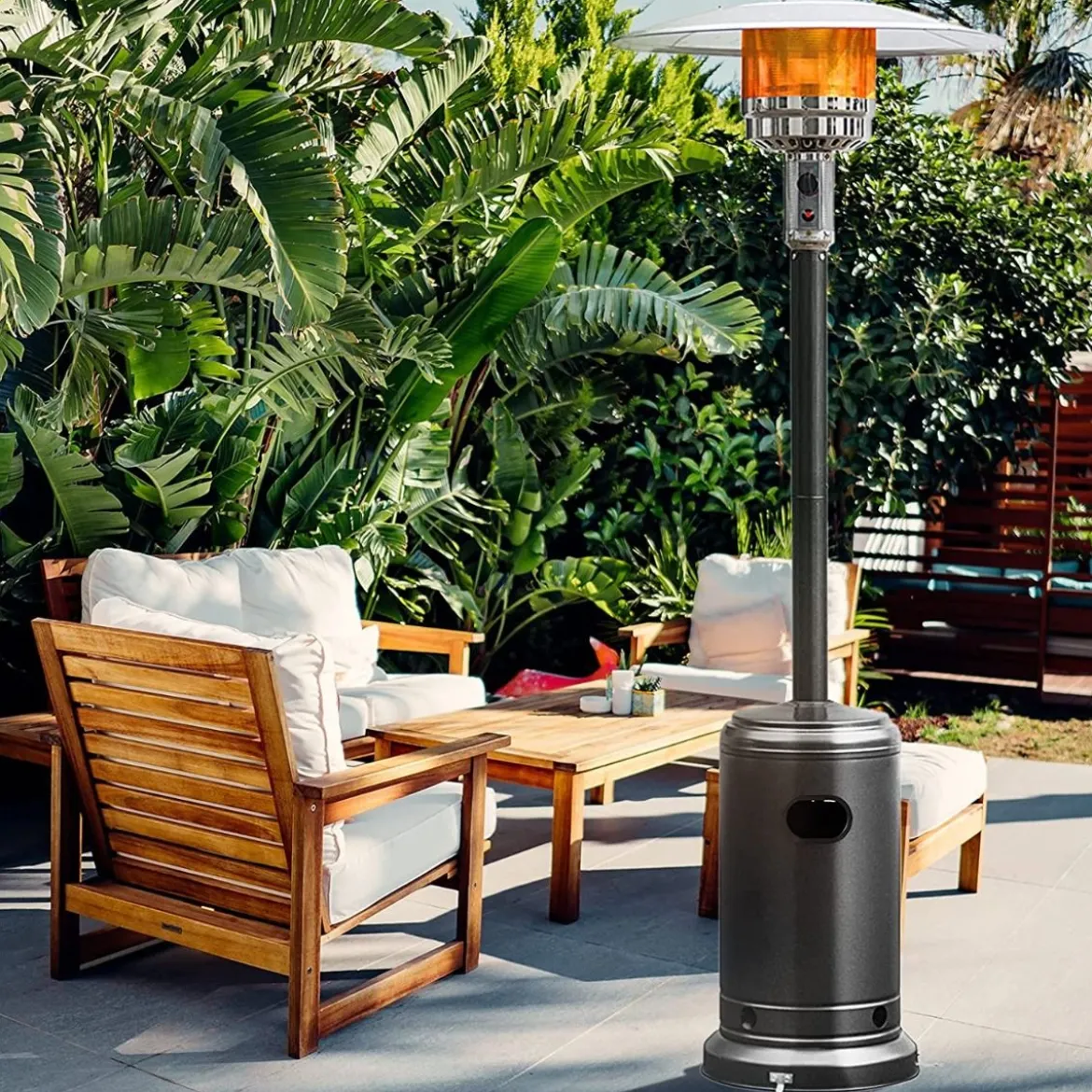 Heizstrahler mit Rädern 48000 BTU Propan-Terrassenheizung 82 x 82 x 220 cm Schwarz