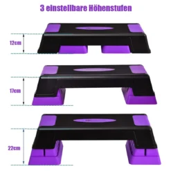 Höhenverstellbarer Aerobic Stepper mit 3 Stufen 12 / 17 / 22 cm Fitness Stepper Lila