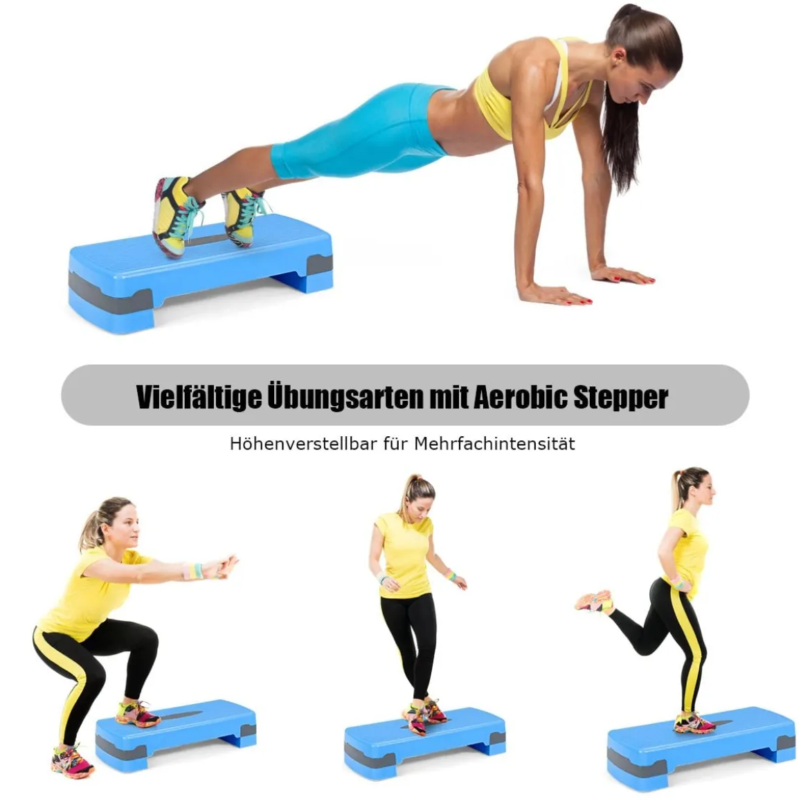 Höhenverstellbarer Aerobic Stepper Fitnesstrainer Plattform verstellbarer Stepper 66 x 28 x 15cm Blau