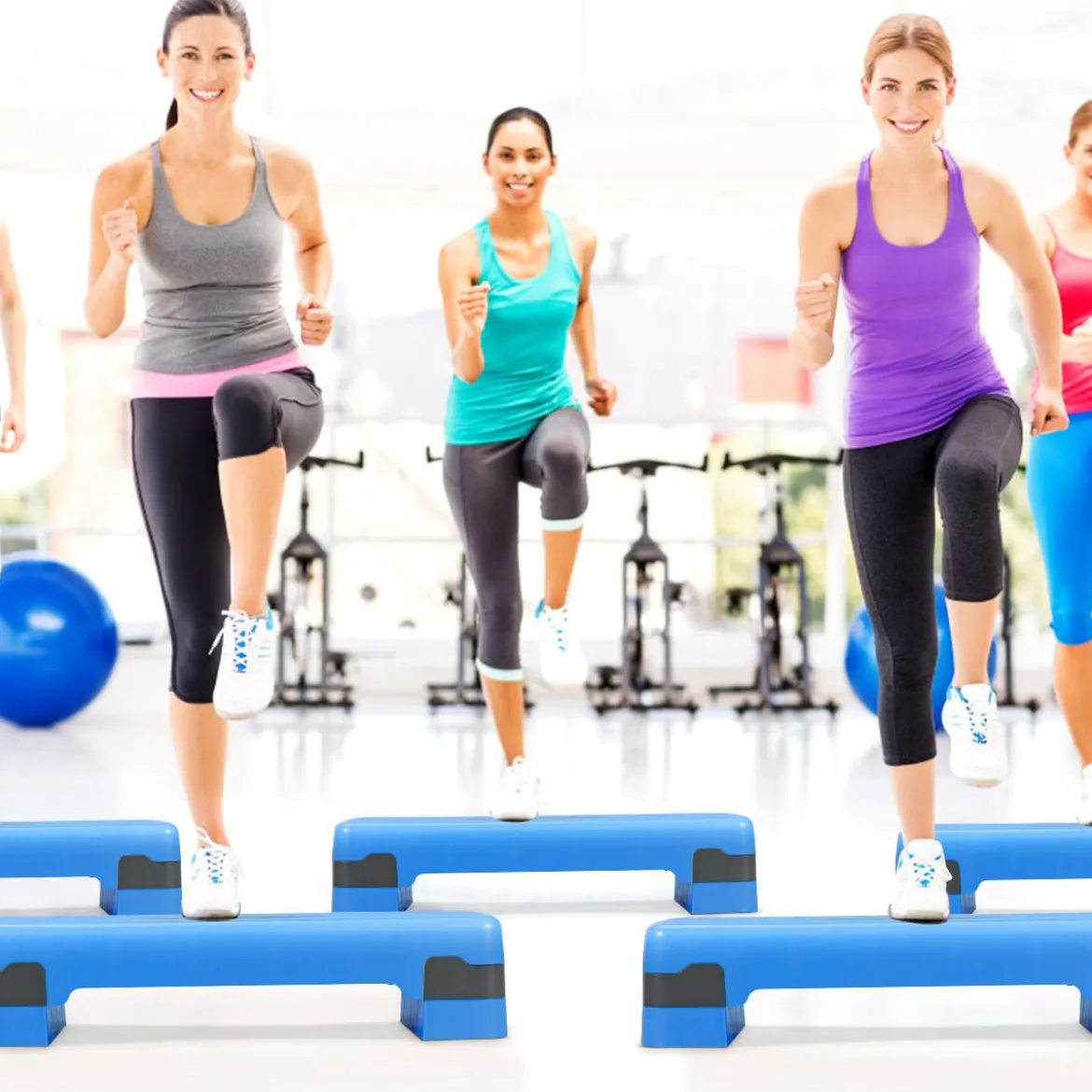 Höhenverstellbarer Aerobic Stepper Fitnesstrainer Plattform verstellbarer Stepper 66 x 28 x 15cm Blau
