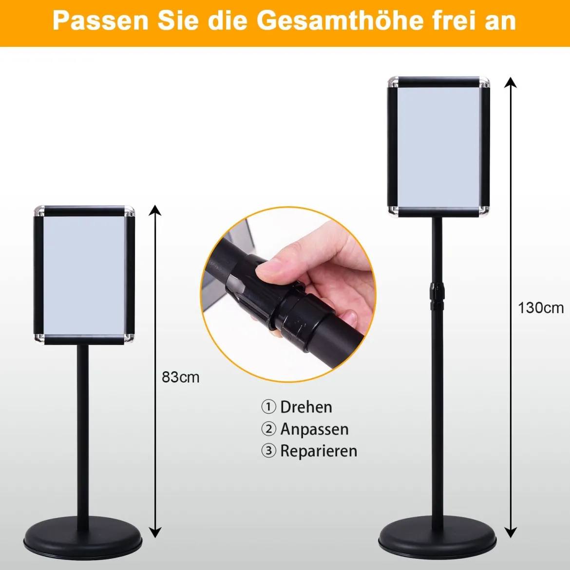 Höhenverstellbarer A4 Infoständer Drehbarer Plakatständer Kundenstopper Schwarz