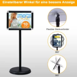 Höhenverstellbarer A4 Infoständer Drehbarer Plakatständer Kundenstopper Schwarz