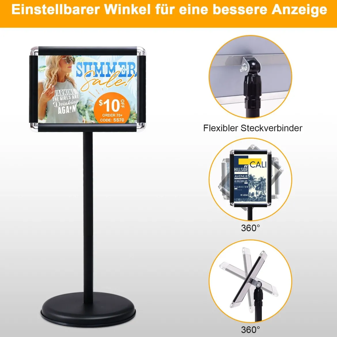 Höhenverstellbarer A4 Infoständer Drehbarer Plakatständer Kundenstopper Schwarz