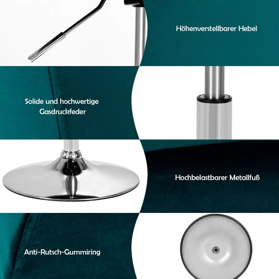 Höhenverstellbarer Akzentstuhl mit Runder Rückenlehne 360°Drehbarer Polsterstuhl Grün