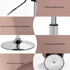 Höhenverstellbarer Akzentstuhl 360° Drehbarer Polsterstuhl bis 120kg Belastbar Samtstuhl Rosa