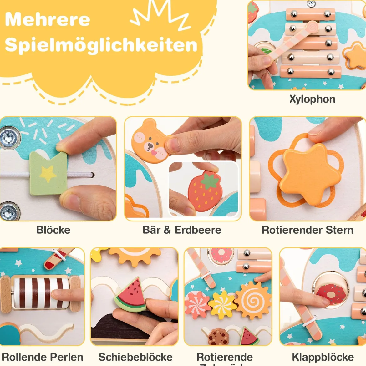 Höhenverstellbarer Baby Walker mit Aktivitätszentrum Holz Lauflernwagen Montessori Laufspielzeug