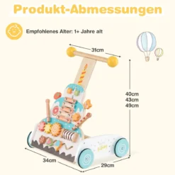 Höhenverstellbarer Baby Walker mit Aktivitätszentrum Holz Lauflernwagen Montessori Laufspielzeug