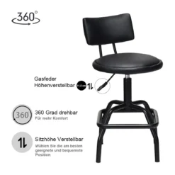 Höhenverstellbarer Barhocker mit Kunstleder & Gepolsterte Rückenlehne 360° Drehbarer Barstuhl