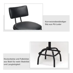 Höhenverstellbarer Barhocker mit Kunstleder & Gepolsterte Rückenlehne 360° Drehbarer Barstuhl