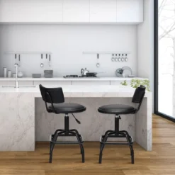 Höhenverstellbarer Barhocker mit Kunstleder & Gepolsterte Rückenlehne 360° Drehbarer Barstuhl
