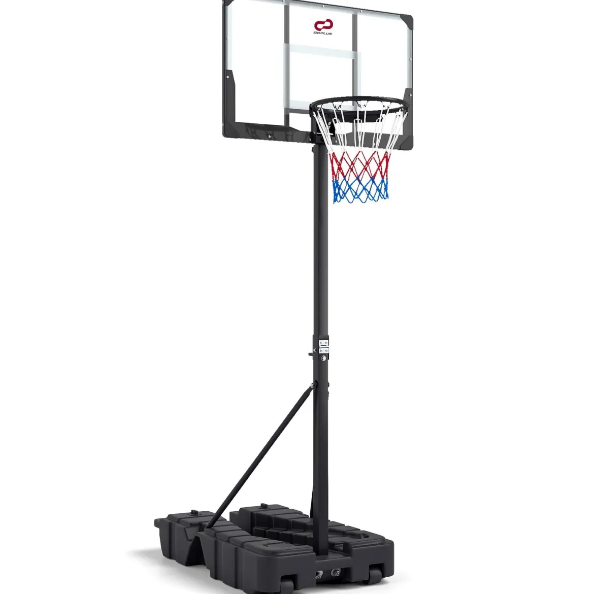 Höhenverstellbarer Basketballkorb mit Ständer & 2 Rädern Mobiles Korbsystem mit Ballaufbewahrung