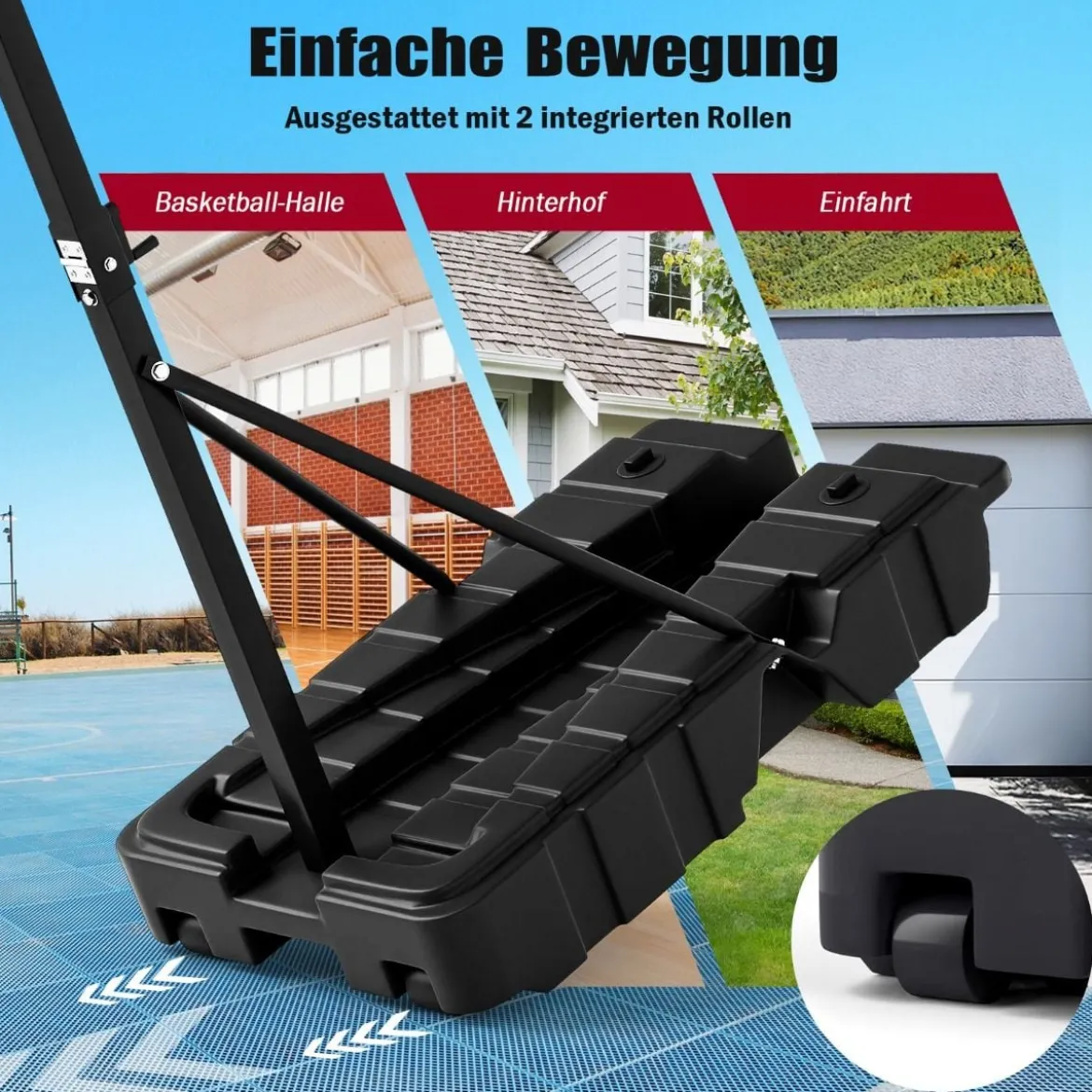 Höhenverstellbarer Basketballkorb mit Ständer & 2 Rädern Mobiles Korbsystem mit Ballaufbewahrung