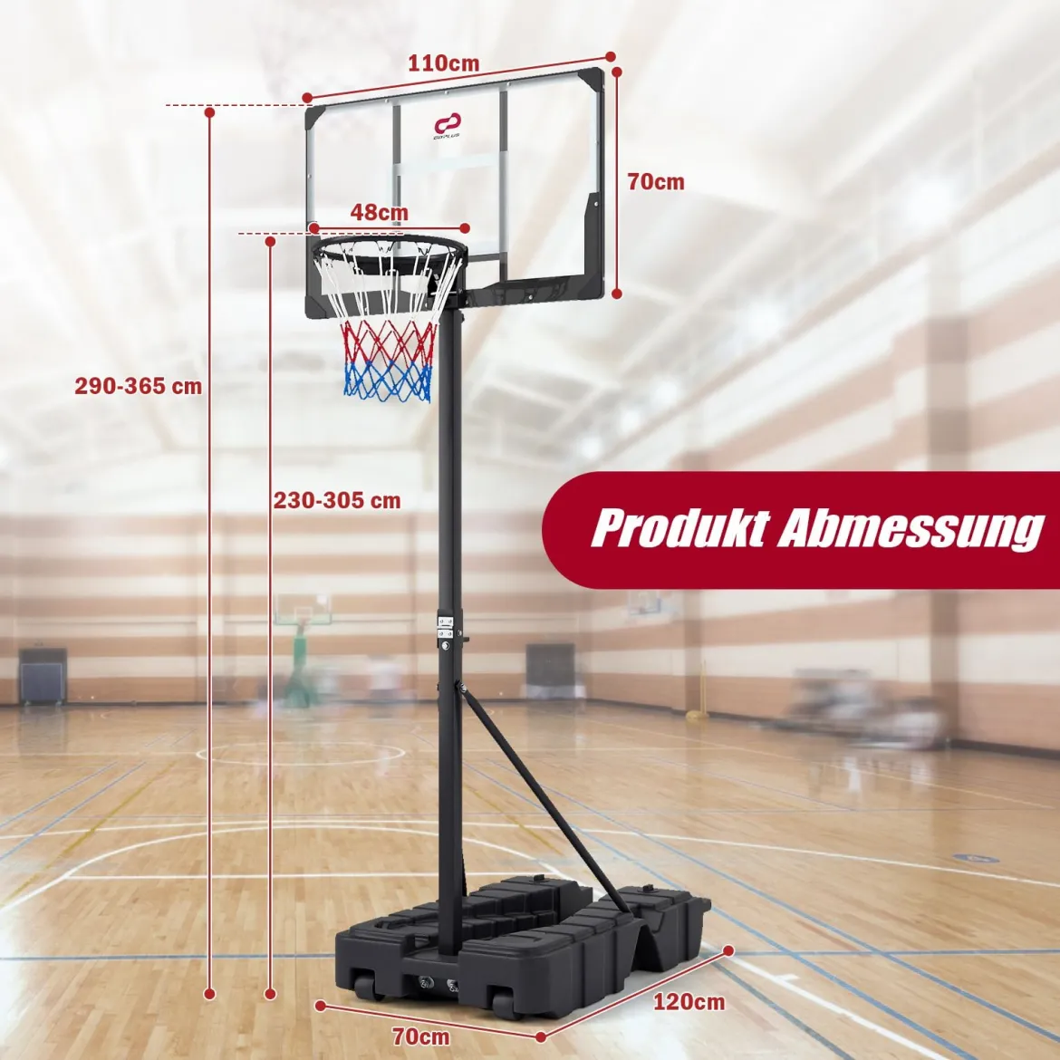Höhenverstellbarer Basketballkorb mit Ständer & 2 Rädern Mobiles Korbsystem mit Ballaufbewahrung