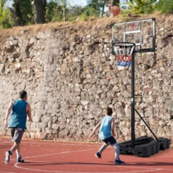 Höhenverstellbarer Basketballkorb mit Ständer & 2 Rädern Mobiles Korbsystem mit Ballaufbewahrung