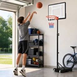 Höhenverstellbarer Basketballständer mit Rollen Handkurbel & Befüllbarer Basis 155-210 cm