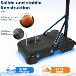 Höhenverstellbarer Basketballständer mit Rollen Handkurbel & Befüllbarer Basis 155-210 cm