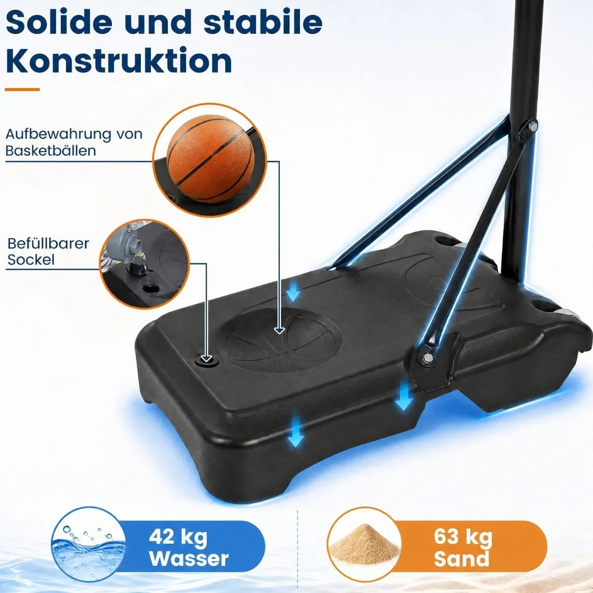 Höhenverstellbarer Basketballständer mit Rollen Handkurbel & Befüllbarer Basis 155-210 cm