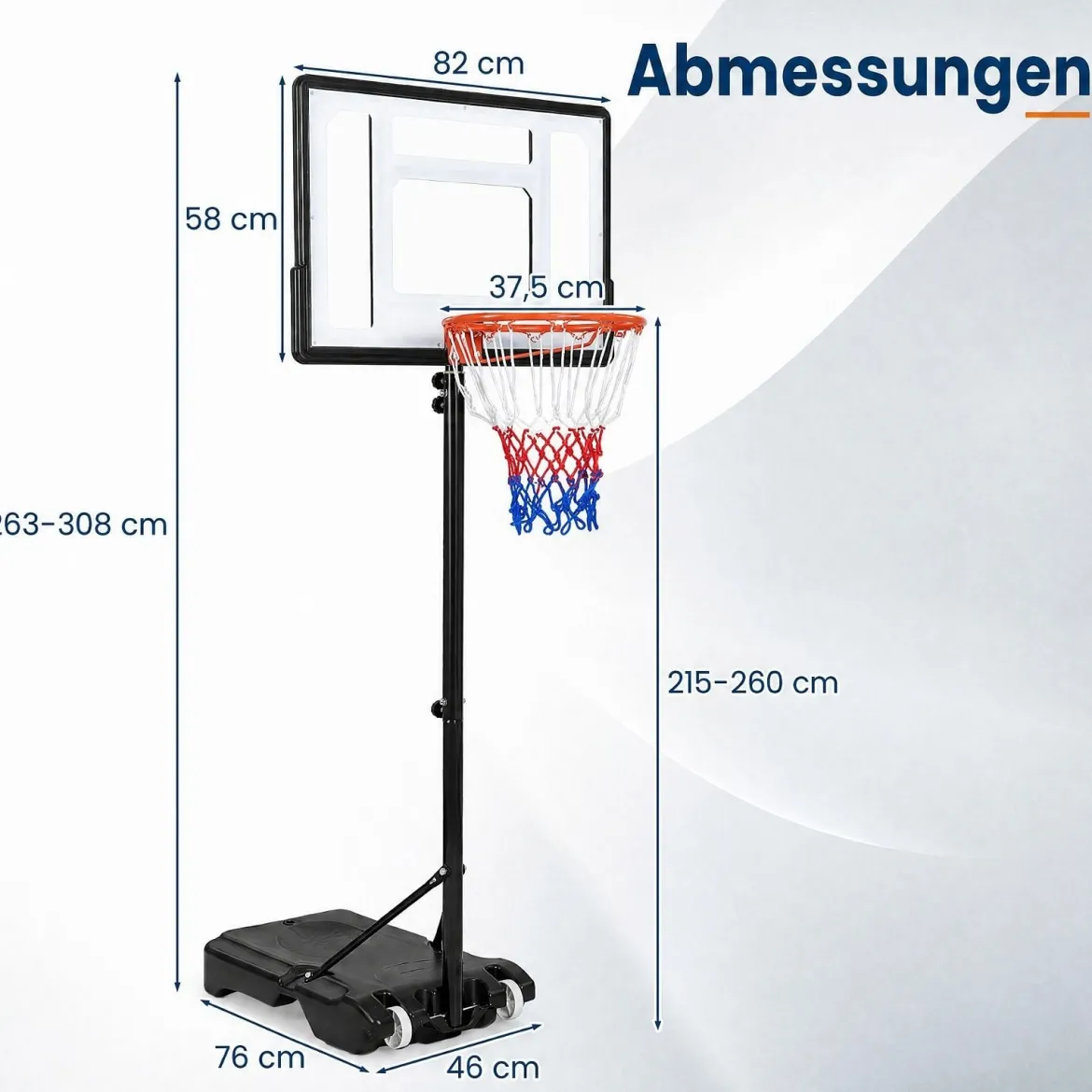 Höhenverstellbarer Basketballständer mit Rollen Handkurbel & Befüllbarer Basis 155-210 cm
