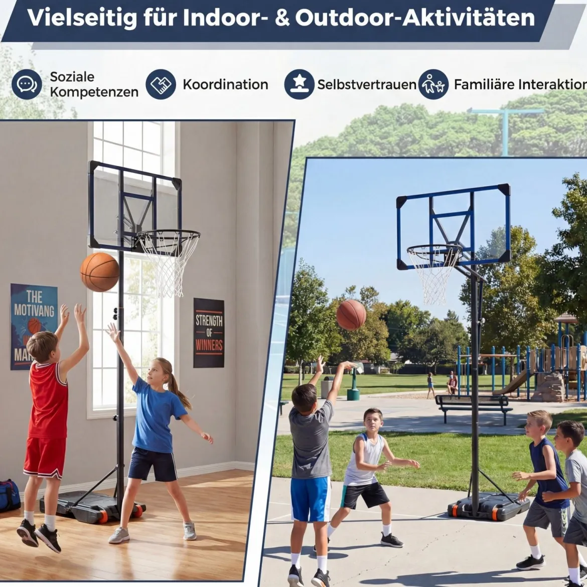 Höhenverstellbarer Basketballständer Outdoor Basketballkorb mit Rollen & Ständer Basketballanlage