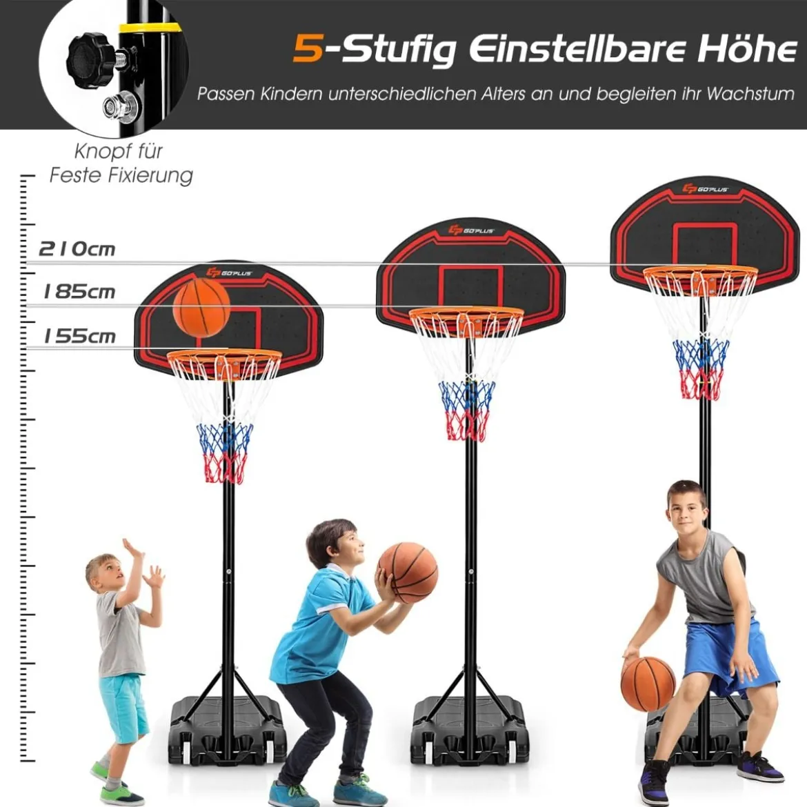 Höhenverstellbarer Basketballständer für Kinder für den Innen- und AußenbereichSchwarz + Rot