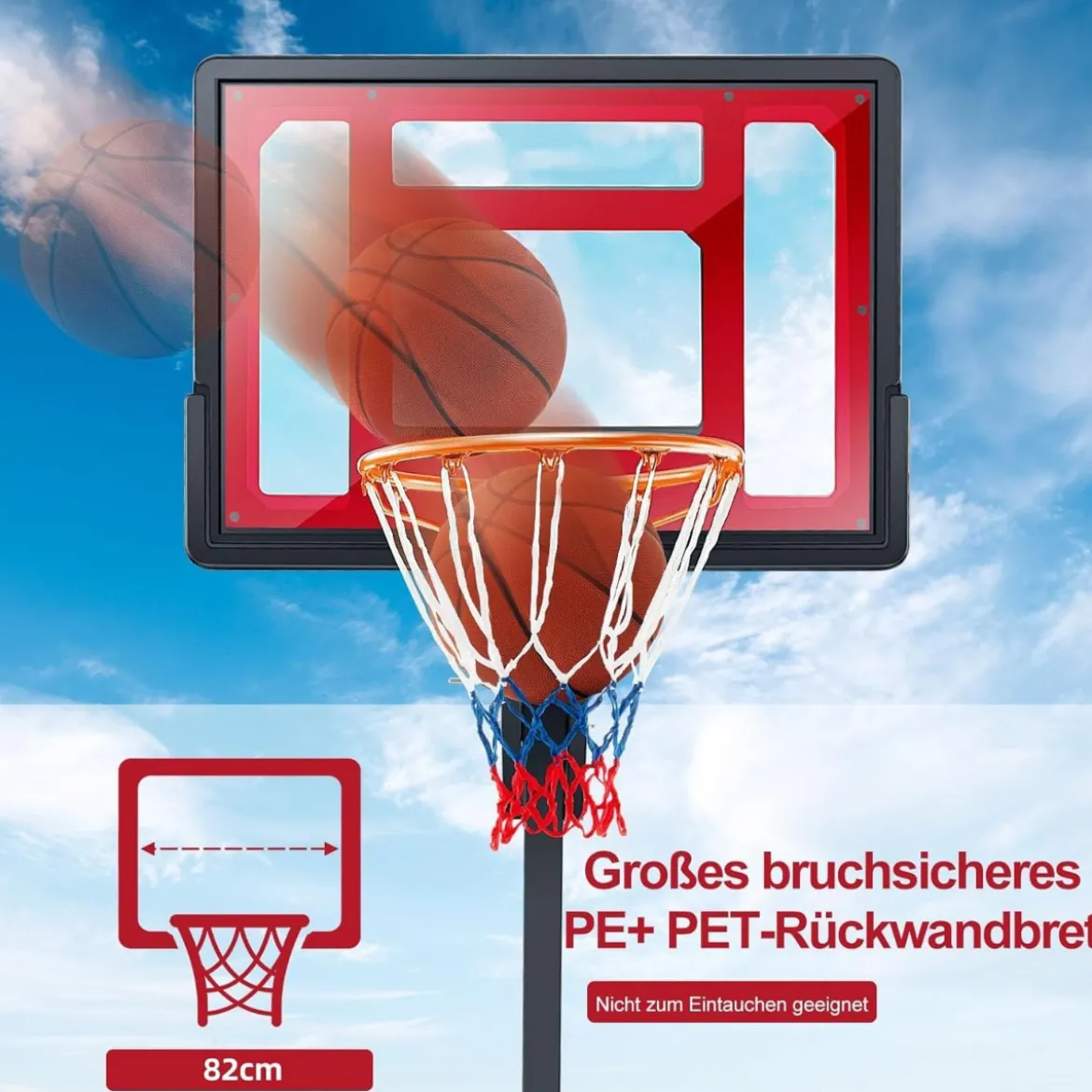 Höhenverstellbarer Basketballständer Basketballkorb mit Rollen 105-260 cm Schwarz