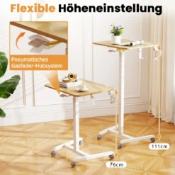 Höhenverstellbarer Beistelltisch mit Rollen & 90° Neigbarer Tischplatte Pflegetisch Betttisch
