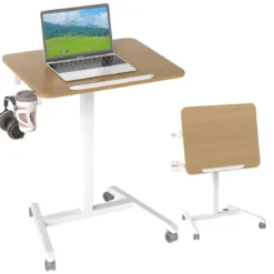 Höhenverstellbarer Beistelltisch mit Rollen & 90° Neigbarer Tischplatte Pflegetisch Betttisch